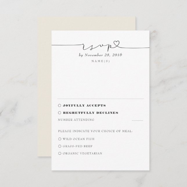 RSVP de Casamento Mínimo da Ivory Modern (Frente/Verso)