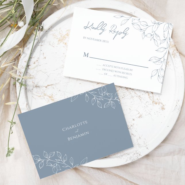 RSVP de Casamento Mínimo de Folha Dusty Blue (Criador carregado)