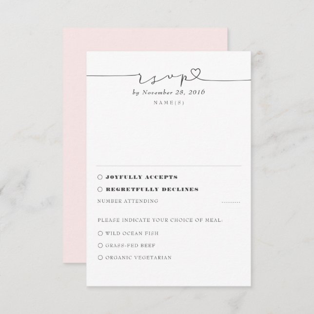 RSVP de Casamento Mínimo Moderno e Rosa Suave (Frente/Verso)