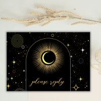 RSVP de Casamento Místico Negro Celestial Galaxy