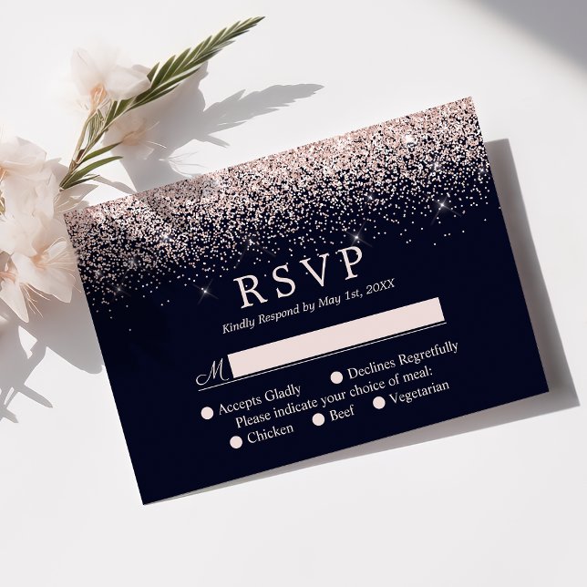 RSVP de Casamento Moderno Azul, Marinho Dourado Co (Criador carregado)
