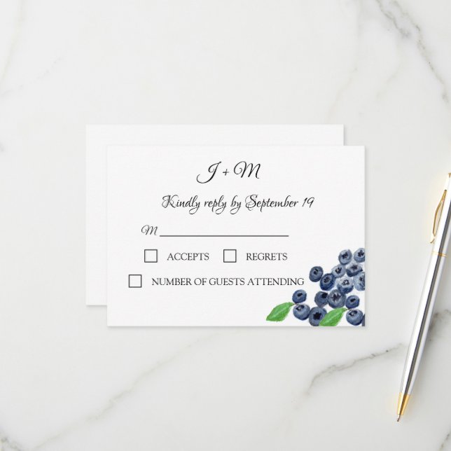 RSVP de Casamento Moderno de Blueberry Fruta Blueb (Frente/Verso In Situ)
