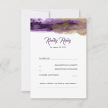 RSVP de Casamento Moderno de Glitter Roxo e Dourad
