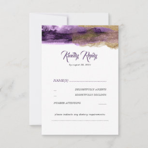 RSVP de Casamento Moderno de Glitter Roxo e Dourad