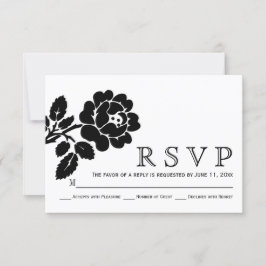 RSVP de casamento moderno de rosa negra e branca