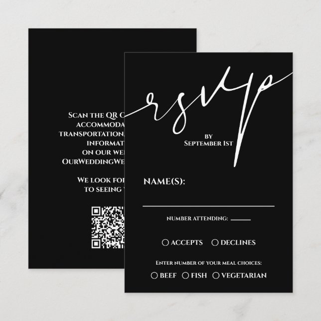 RSVP de casamento moderno em código QR preto e bra (Frente/Verso)