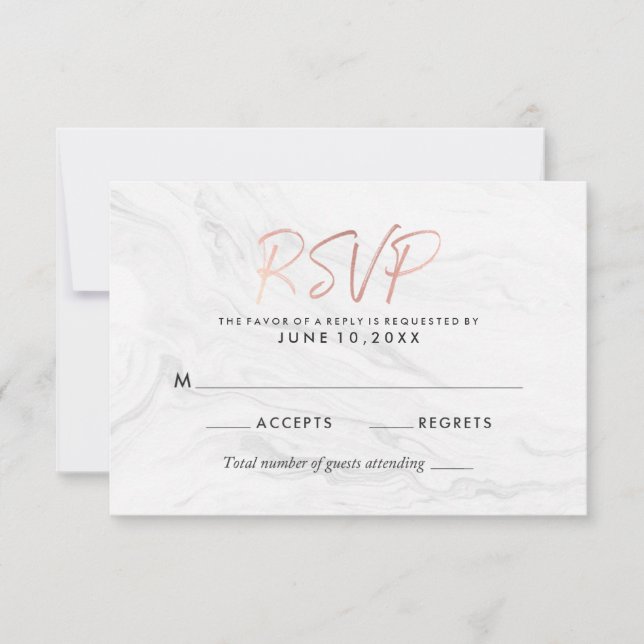 RSVP de Casamento Moderno em Mármore Branco com Le (Frente)