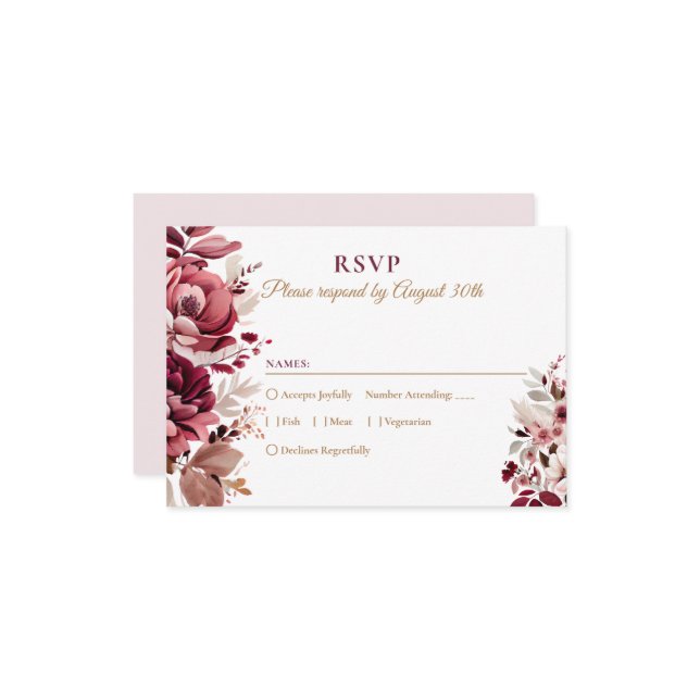 RSVP de Casamento Moderno Floral Blush Burgundy (Frente/Verso In Situ)