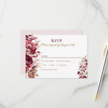 RSVP de Casamento Moderno Floral Blush Burgundy