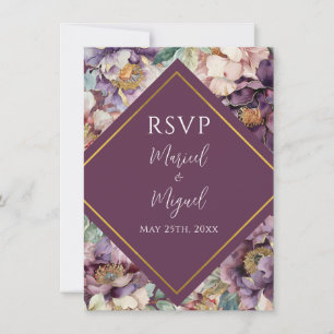 RSVP de Casamento Moderno Floral de Pessoas Púrpur
