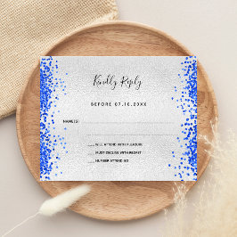 RSVP de casamento moderno real azul-real de prata