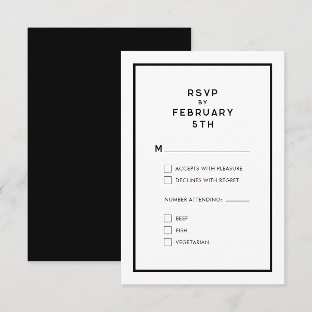 RSVP de Casamento Monocromático Chic Mínimo Francê (Frente/Verso)