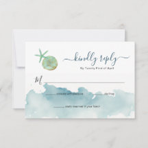 RSVP de casamento na praia com aquarela oceânica