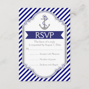 RSVP de Casamento Náutico da âncora marinho azul, 