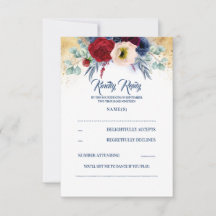 RSVP de Casamento Náutico Vermelho e Azul-Marinho