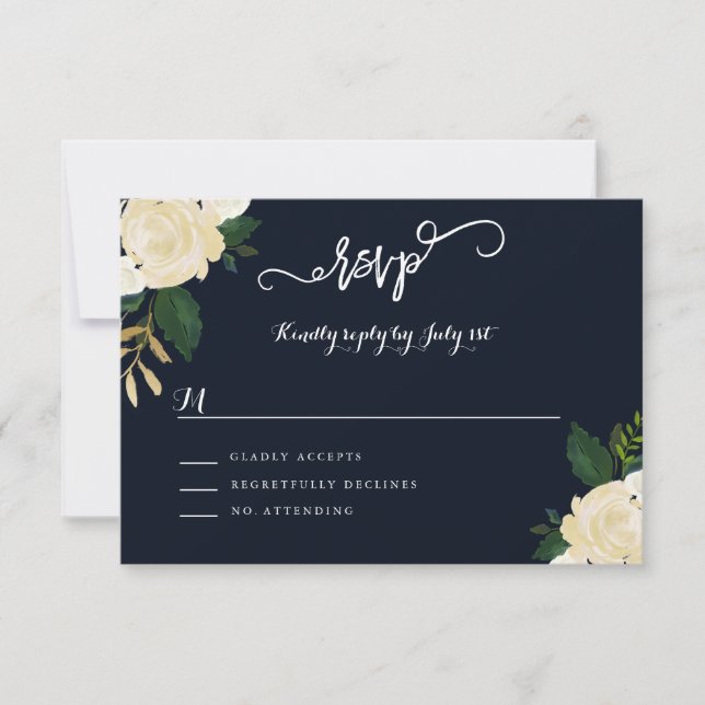 RSVP de casamento naval botânico moderno (Frente)