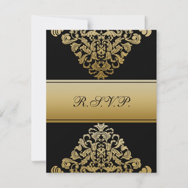 RSVP de casamento negro de ouro elegante (Frente)