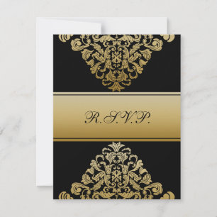 RSVP de casamento negro de ouro elegante