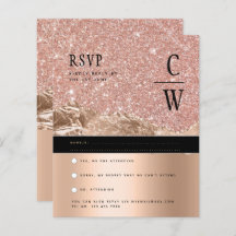 RSVP de Casamento Negro Dourado ROSA glamouroso