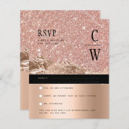 RSVP de Casamento Negro Dourado ROSA glamouroso