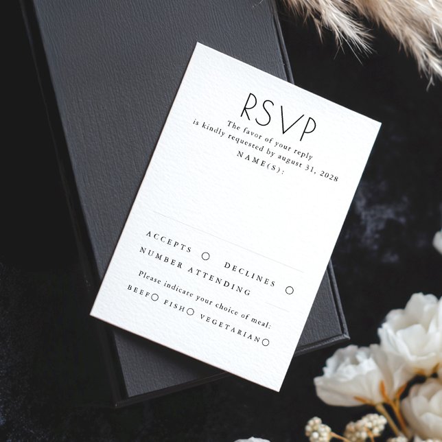 RSVP de Casamento Negro e Branco Minimalista Moder (Black and White Minimalist Wedding RSVP Cards)