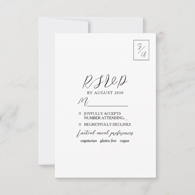 RSVP de Casamento Negro e Branco Moderno Minimalis (Frente)