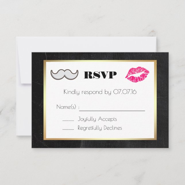 RSVP de Casamento Negro e Dourado do bigode e Lábi (Frente)