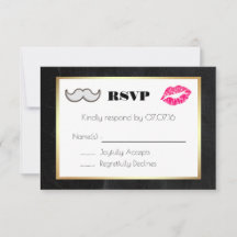 RSVP de Casamento Negro e Dourado do bigode e Lábi