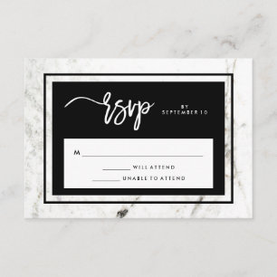 RSVP de Casamento Negro e Marble Moderno