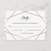 RSVP de Casamento Negro e Rosa de Faux Geométrico