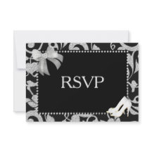 RSVP de Casamento Negro e Silver Elegante