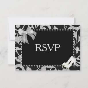 RSVP de Casamento Negro e Silver Elegante