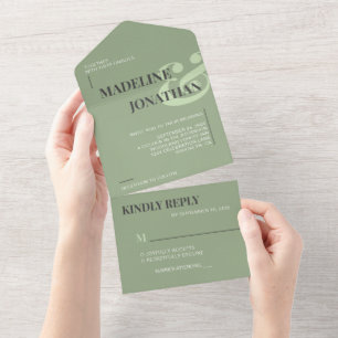 RSVP de Casamento NEGRO Verde de Sage Plana Modern
