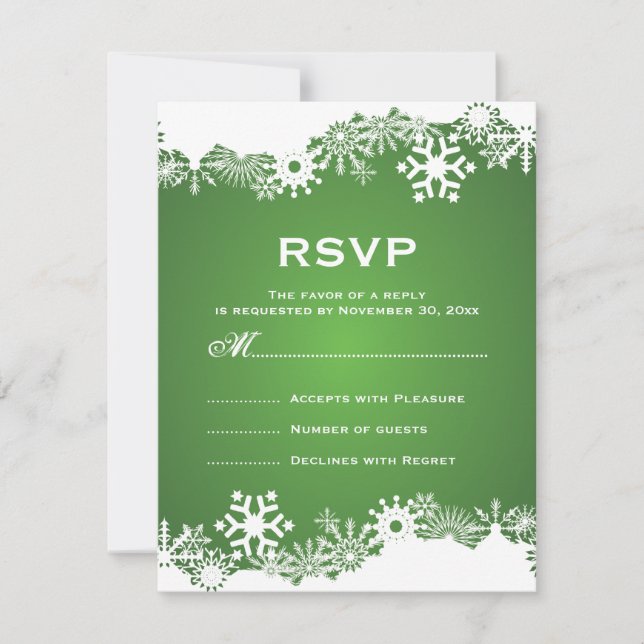 RSVP de casamento no inverno branco verde Snowflak (Frente)