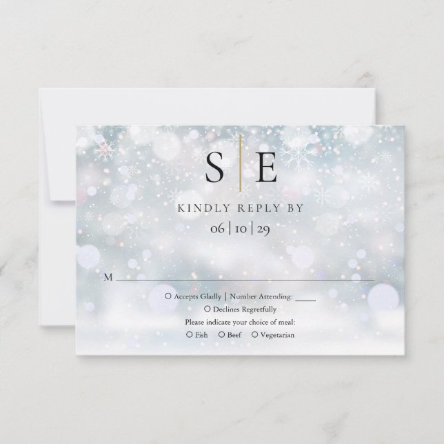 RSVP de Casamento no inverno de Monograma Dourado  (Frente)