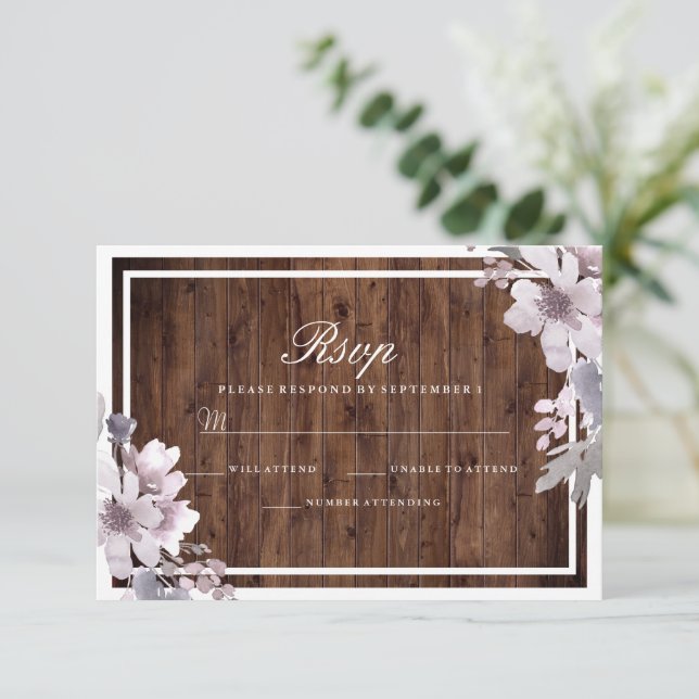 RSVP de Casamento no inverno Floral Roxo (Em pé/Frente)