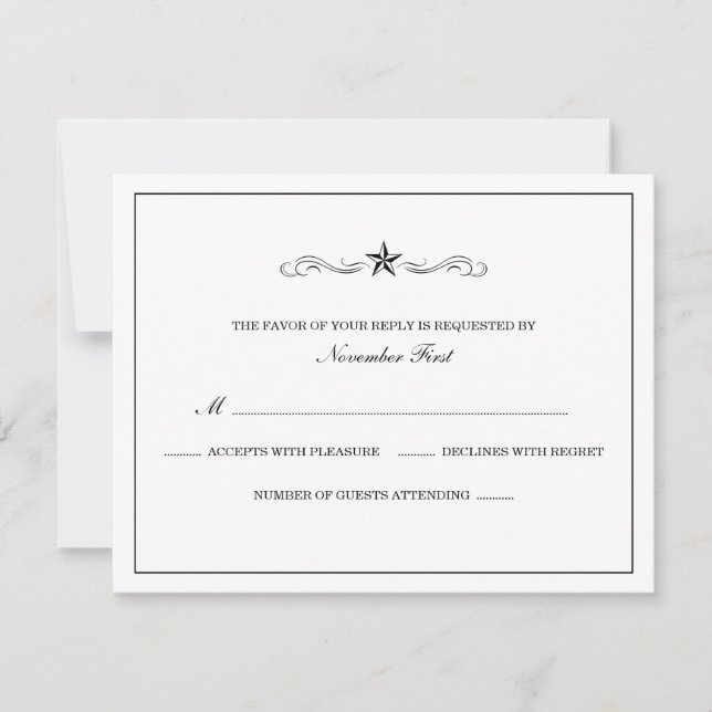 RSVP de Casamento Ocidental Branco e Negro (Frente)