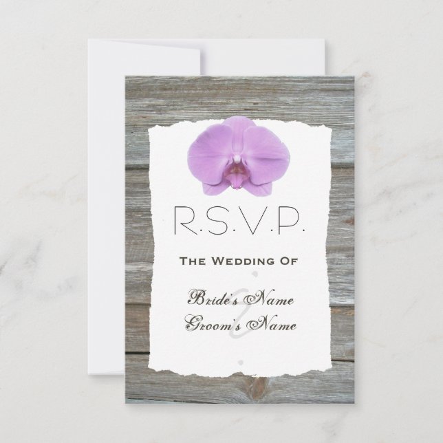RSVP de Casamento Orquídeo - Barnwood (Frente)