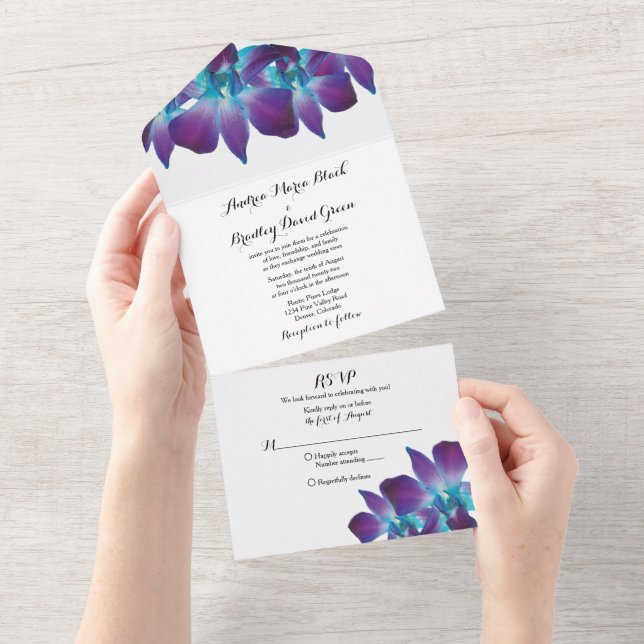 RSVP de Casamento Orquídeo de Dendrobium Azul (Aba destacável)