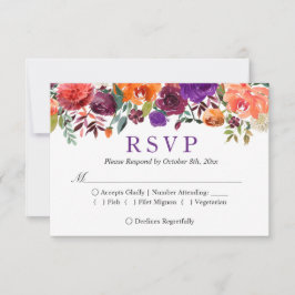 RSVP de Casamento outono Floral de Borgonha Laranj