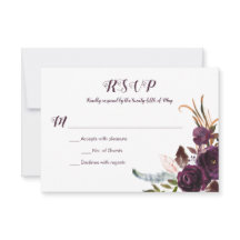 RSVP de Casamento outono Floral Roxo-Purple Escuro