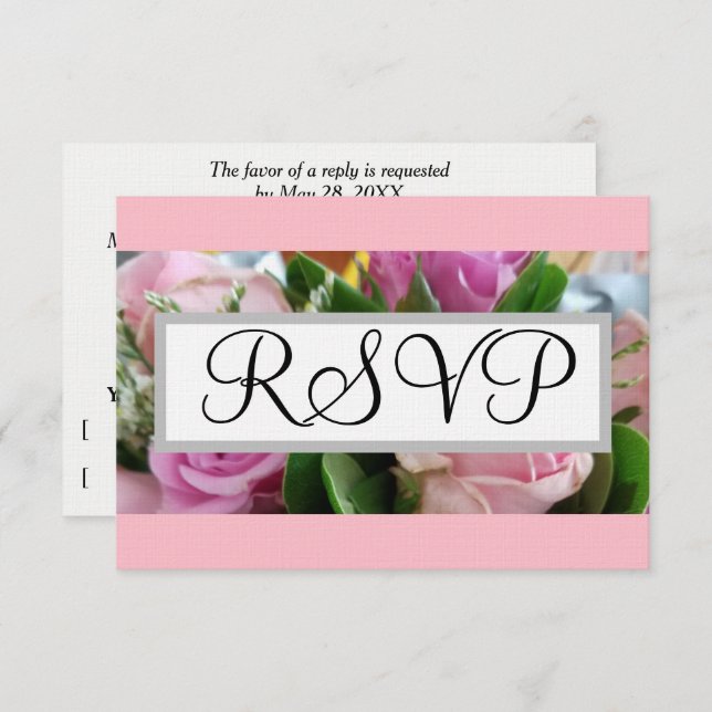 RSVP de Casamento: Pastel Rosa Roses Greenery (Frente/Verso)