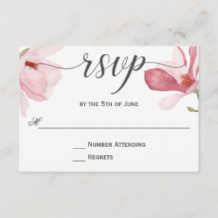 RSVP de Casamento por Aquarela Magnolias Rosa