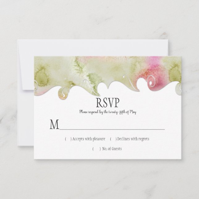 RSVP de Casamento por Aquarela Rosa Moderno e Verd (Frente)
