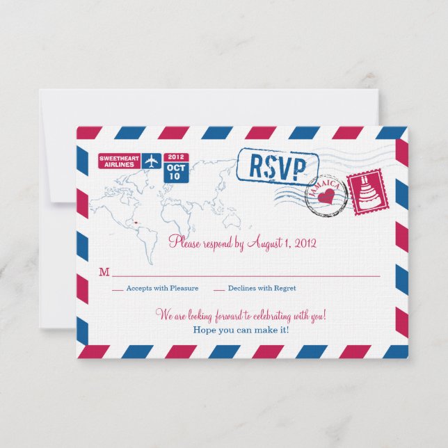 RSVP de casamento por correio aéreo JAMAICA (Frente)