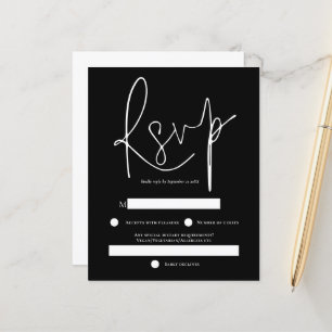 RSVP de Casamento Preto de Texto Branco Simples de