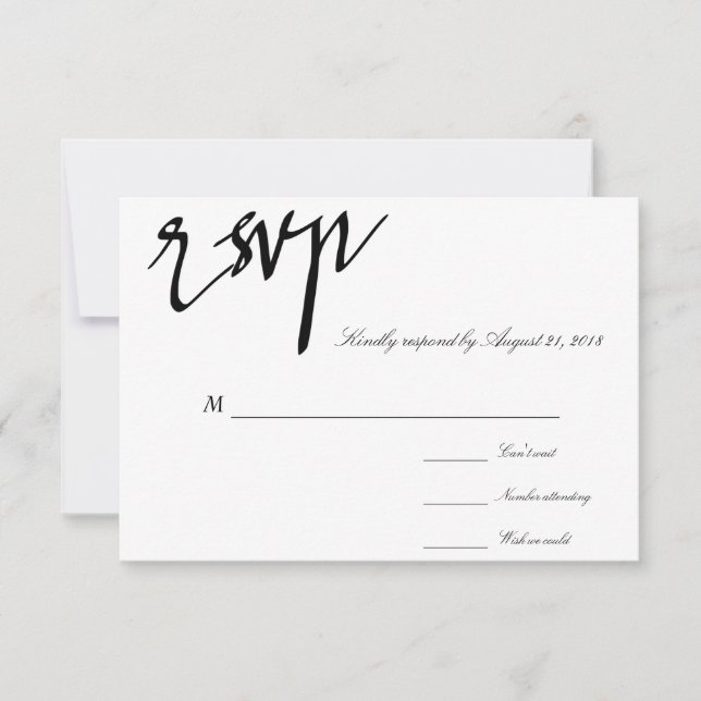 RSVP de casamento preto e branco com caligrafia mo (Frente)