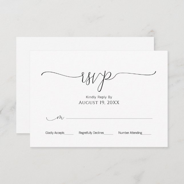 RSVP de Casamento Preto e Branco com Script Mínimo (Frente/Verso)