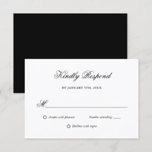 RSVP de Casamento Preto e Branco de Script Elegant