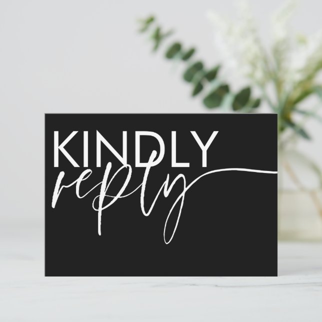 RSVP de Casamento Preto e Branco Moderno (Em pé/Frente)